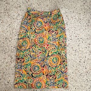 Vintage Steilmann yellow geo midi 100% cotton skirt back zip 10 4
